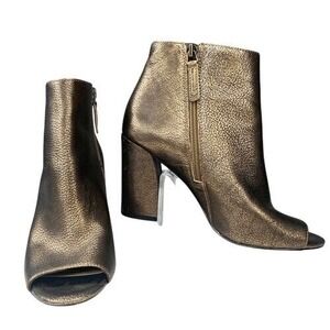 Nine West Booties Size 7 Black Gold Boot Peep Toe Heels Chunky Club Wear Dance